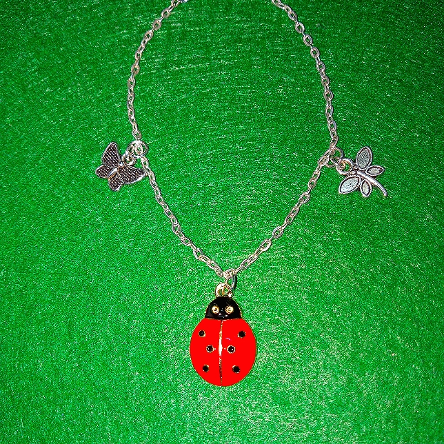 Bracelet Ladybug Butterfly Dragonfly Silver-Tone Chain Dainty Handcrafted New